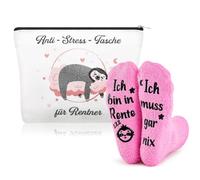 Sintege 2 Pièces Set Cadeau de Retraite 1 Trousse de Maquillage et 1 Paire de Chaussettes Amusantes Ich Bin in Rente Cadeau d'Adieu pour Retraite Collègue Femme Anniversaire