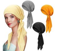Sintege 4 Foulards Pré-Noués Bonnets Pré-Attachés Couvre-Chefs Turbans Colorés Casquettes Turbans pour Femme Fille (Style Uni)(118)