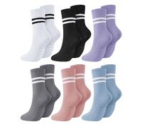 Sintege 6 Pairs Pilates Socks with Grips for Women Non Slip Yoga Crew Socks for Barre Ballet Dance Barefoot Workout Hospital(Stylish Colors)