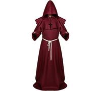 Sintege Costume de moine médiéval à capuche - Robe de prêtre de la Renaissance pour adulte (taille XL, rouge)