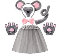 Sintege Costume Souris Serre-Tête Oreilles Nœud Papillon Queue Tutu Jupe | 6 Pièces avec Gants Inclus, Pour Enfants et Adulte, Idéal pour Halloween Cosplay, Journée Mondiale du Livre