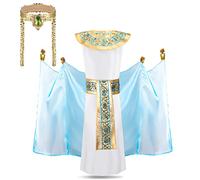 Sintege Costumes Égyptiens Antiques pour Filles Kit d'Accessoires de Costume Cléopâtre pour Enfants Robe Bleue Fantaisie Costume de Cosplay de Fête de Mascarade de Mardi Gras, 6 à 8 Ans