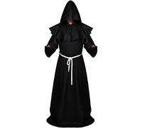 Sintege Déguisement de Moine du Mardi Gras Robe de Moine Médiévale Robe de Prêtre de la Renaissance Costume de Sorcier Adulte (Noir, XL)