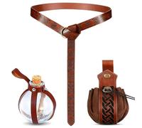 Sintege Ensemble de costume de nécromancien d'Halloween avec bouteille de potion magique avec boucle de ceinture, ceinture médiévale accessoire pour déguisement sorcière pirate viking Marron 250 ml