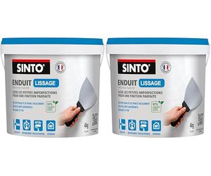 SINTO - Enduit de Lissage Pâte - Elimine les Petites et Grosses Imperfections - Prêt à l'Emploi - Usage Intérieur - Technique Professionnelle - Finition Lisse et Durable - Seau de 4kg (Lot de 2)