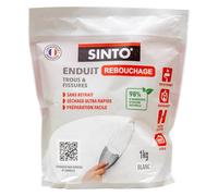 SINTO Enduit de rebouchage poudre blanc 1kg | Rebouche trous et fissures sans limite de profondeur, séchage ultra rapide, sans retrait ni fissure, plâtre béton brique