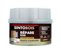 SINTO Mastic reconstitue bois charges lourdes chêne 500g | Résistant aux chocs et poids importants, sec en 20 min, répare charnières gonds volets et portes, intérieur et extérieur