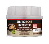 SINTO - Pâte à Bois - Angles et Gros Trous - Reconstitue les Parties Manquantes - Intérieur Extérieur - Haute Résistance & Adhérence - Sec en 20min - Blanc - Technique Professionnelle - 550g