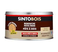 SINTO Pâte à bois tradition teinte naturelle 250g | Rebouche les trous dans le bois, se ponce se perce se visse et se peint, prêt à l'emploi, sec en 2h, intérieur et extérieur