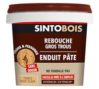 SINTO - Rebouche gros trous et fissures - Rebouche bois - Excellente adhérence - Sans Odeur - Facile et Prêt-à-l'emploi - Intérieur & Extérieur - Ne fendille pas - Teinte bois clair - 500g