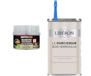 SINTO Reconstitue Bois Angles & Gros Tous - Teinte Chêne - 170 ml - Idéal pour Reconstituer, Réparer & LIBERON Durcisseur pour bois vermoulus ou fragilisé, Incolore, 250mL