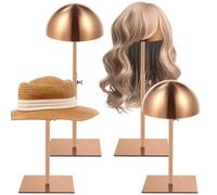 Sintuff Lot de 4 présentoirs réglables en acier inoxydable pour coiffer des chapeaux, 20,1 à 40 cm, antirouille et antidérapant (or rose, base carrée)