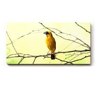 Sinus Art Tableau mural 100 x 50 cm Motif oiseau minimaliste avec accent de couleur jaune sur fond clair pour les pièces modernes