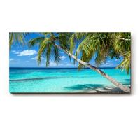 Sinus Art Tableau mural 120 x 60 cm Motif plage tropicale avec sable blanc et palmiers ombragés comme icône de vacances