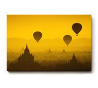Sinus Art Tableau mural 60 x 40 cm Motif montgolfières flottant au-dessus des pagodes à la lumière chaude d'un ciel doré