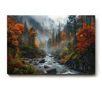 Sinus Art Tableau mural, 60 x 40 cm, motif naturel d'ambiance avec ruisseau fluide dans la forêt d'automne brumeuse, vivant et profond