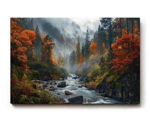 Sinus Art Tableau mural, 60 x 40 cm, motif naturel d'ambiance avec ruisseau fluide dans la forêt d'automne brumeuse, vivant et profond