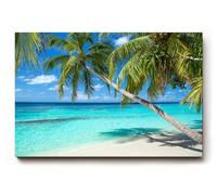Sinus Art Tableau mural 90 x 60 cm Motif plage tropicale avec sable blanc et palmiers ombragés comme icône de vacances
