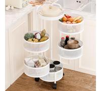 Sinuyie Panier rotatif à 5 niveaux pour fruits et légumes avec couvercle en métal - Organiseur de rangement réglable sur roulettes, grand chariot de cuisine pour pommes de terre, oignons, pain, design