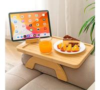 SINWANT Accoudoir de canapé en bambou à clipser - Pliable avec support de téléphone rotatif à 360° - Plateau alimentaire antidérapant pour manger, boissons, collations, télécommandes - 39 x 25 cm
