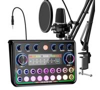 SINWE Pack d'Équipement Podcast, Interface Audio avec Micro Condensateur Studio pour Smartphone & PC, Carte Son Live Plug-and-Play, Idéal pour Streaming, Chant, YouTube et Jeu
