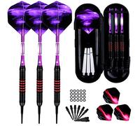 Sinwind Flechette Pointe Plastique Pro 18g, Set de Flechettes à Pointe Souple pour Cible de Flechette Electronique 3 Fléchettes avec 6 Vols 50 Pointes et 20 Anneaux (Violet)
