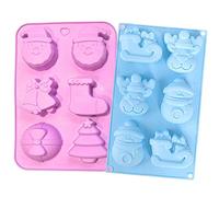 Sinwind Moules Noel, Moules Silicone, 2pcs Biscuit Gâteau de Noël Moule Chocolat Bricolage Bac à Glaçons Pudding Jello Savon Muffins Moules Bougies Silicone