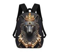 sinyumoney 17inch Black Wolf Golden Art Deco Sac À Dos Scolaire Imprimé 3D Pour Enfants, Sac D'école Tendance Et Décontracté Pour Garçons, Élèves Du Primaire Et Du Collège