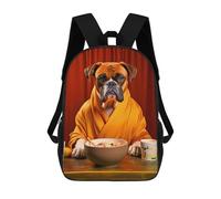 sinyumoney 17inch Boxer Dog in Robe Eating Sac À Dos Scolaire Imprimé 3D Pour Enfants, Sac D'école Tendance Et Décontracté Pour Garçons, Élèves Du Primaire Et Du Collège