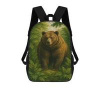 sinyumoney 17inch Brown Bear in Lush Green Forest Sac À Dos Scolaire Imprimé 3D Pour Enfants, Sac D'école Tendance Et Décontracté Pour Garçons, Élèves Du Primaire Et Du Collège