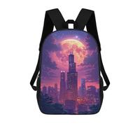 sinyumoney 17inch Cityscape with Full Moon Sac À Dos Scolaire Imprimé 3D Pour Enfants, Sac D'école Tendance Et Décontracté Pour Garçons, Élèves Du Primaire Et Du Collège