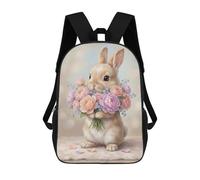 sinyumoney 17inch Cute Bunny with Flowers Sac À Dos Scolaire Imprimé 3D Pour Enfants, Sac D'école Tendance Et Décontracté Pour Garçons, Élèves Du Primaire Et Du Collège