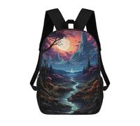 sinyumoney 17inch Enchanted Moonlit Forest Sac À Dos Scolaire Imprimé 3D Pour Enfants, Sac D'école Tendance Et Décontracté Pour Garçons, Élèves Du Primaire Et Du Collège
