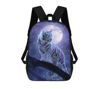 sinyumoney 17inch Enchanted White Tiger Moonlit Forest -1 Sac À Dos Scolaire Imprimé 3D Pour Enfants, Sac D'école Tendance Et Décontracté Pour Garçons, Élèves Du Primaire Et Du Collège