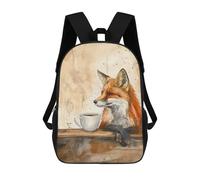 sinyumoney 17inch Fox with Coffee Sac À Dos Scolaire Imprimé 3D Pour Enfants, Sac D'école Tendance Et Décontracté Pour Garçons, Élèves Du Primaire Et Du Collège