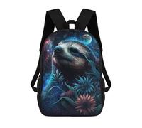 sinyumoney 17inch Galactic Sloth with Flowers -4 Sac À Dos Scolaire Imprimé 3D Pour Enfants, Sac D'école Tendance Et Décontracté Pour Garçons, Élèves Du Primaire Et Du Collège