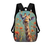 sinyumoney 17inch Giraffe in Poppy Field Sac À Dos Scolaire Imprimé 3D Pour Enfants, Sac D'école Tendance Et Décontracté Pour Garçons, Élèves Du Primaire Et Du Collège