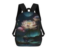 sinyumoney 17inch Glowing Lotus Pond Scene-2 Sac À Dos Scolaire Imprimé 3D Pour Enfants, Sac D'école Tendance Et Décontracté Pour Garçons, Élèves Du Primaire Et Du Collège