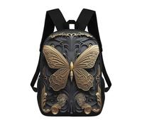 sinyumoney 17inch Golden Butterfly Art Deco Sac À Dos Scolaire Imprimé 3D Pour Enfants, Sac D'école Tendance Et Décontracté Pour Garçons, Élèves Du Primaire Et Du Collège