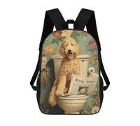sinyumoney 17inch Golden Retriever Reading Newspaper on Toilet -2 Sac À Dos Scolaire Imprimé 3D Pour Enfants, Sac D'école Tendance Et Décontracté Pour Garçons, Élèves Du Primaire Et Du Collège