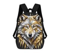 sinyumoney 17inch Golden Wolf Portrait Sac À Dos Scolaire Imprimé 3D Pour Enfants, Sac D'école Tendance Et Décontracté Pour Garçons, Élèves Du Primaire Et Du Collège