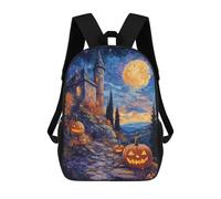 sinyumoney 17inch Halloween Castle with Jack-o'-Lanterns -1 Sac À Dos Scolaire Imprimé 3D Pour Enfants, Sac D'école Tendance Et Décontracté Pour Garçons, Élèves Du Primaire Et Du Collège