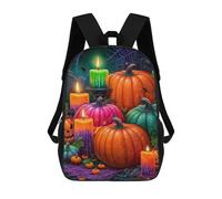 sinyumoney 17inch Halloween Pumpkin Candles Decor Sac À Dos Scolaire Imprimé 3D Pour Enfants, Sac D'école Tendance Et Décontracté Pour Garçons, Élèves Du Primaire Et Du Collège