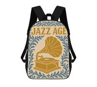 sinyumoney 17inch Jazz Age Gramophone Art Sac À Dos Scolaire Imprimé 3D Pour Enfants, Sac D'école Tendance Et Décontracté Pour Garçons, Élèves Du Primaire Et Du Collège