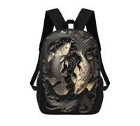 sinyumoney 17inch King Fish Golden Art Deco Sac À Dos Scolaire Imprimé 3D Pour Enfants, Sac D'école Tendance Et Décontracté Pour Garçons, Élèves Du Primaire Et Du Collège