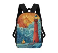 sinyumoney 17inch Lighthouse Ocean Waves Art Print-1 Sac À Dos Scolaire Imprimé 3D Pour Enfants, Sac D'école Tendance Et Décontracté Pour Garçons, Élèves Du Primaire Et Du Collège