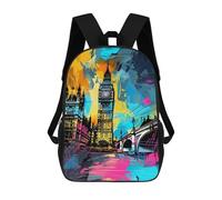 sinyumoney 17inch London's Vibrant Landmarks Sac À Dos Scolaire Imprimé 3D Pour Enfants, Sac D'école Tendance Et Décontracté Pour Garçons, Élèves Du Primaire Et Du Collège