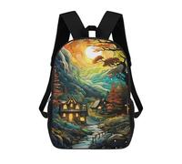 sinyumoney 17inch Magical Forest Cottage Scene Sac À Dos Scolaire Imprimé 3D Pour Enfants, Sac D'école Tendance Et Décontracté Pour Garçons, Élèves Du Primaire Et Du Collège