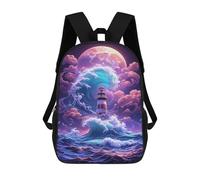 sinyumoney 17inch Ocean Wave Lighthouse Moon Sac À Dos Scolaire Imprimé 3D Pour Enfants, Sac D'école Tendance Et Décontracté Pour Garçons, Élèves Du Primaire Et Du Collège