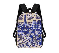 sinyumoney 17inch Paris Cityscape Illustration in Blue Sac À Dos Scolaire Imprimé 3D Pour Enfants, Sac D'école Tendance Et Décontracté Pour Garçons, Élèves Du Primaire Et Du Collège